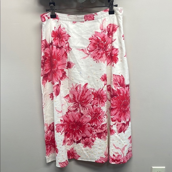Coldwater Creek Linen Blend Floral Sequin A-Line Lined Skirt PM - Picture 1 of 16